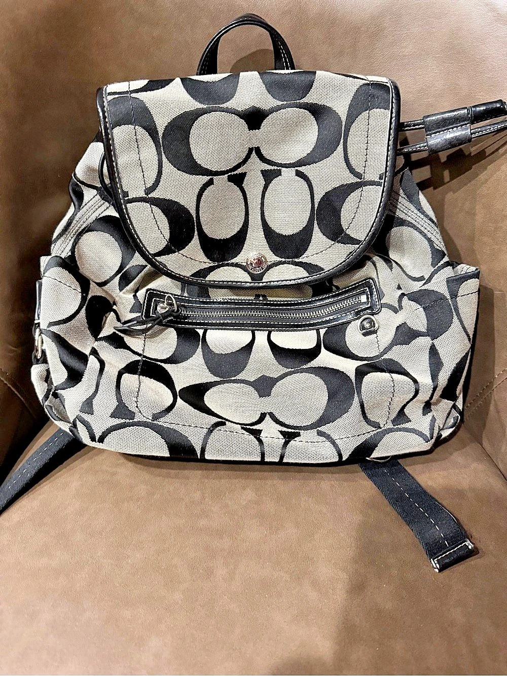 Coach Kyra Signature Daisy Backpack in Black & White